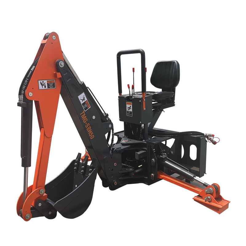 TMG Industrial Skid Steer Swivel Backhoe Attachment, 16” Bucket Included, 8’ Digging Depth, Foldable Stabilizers, TMG-SBH50