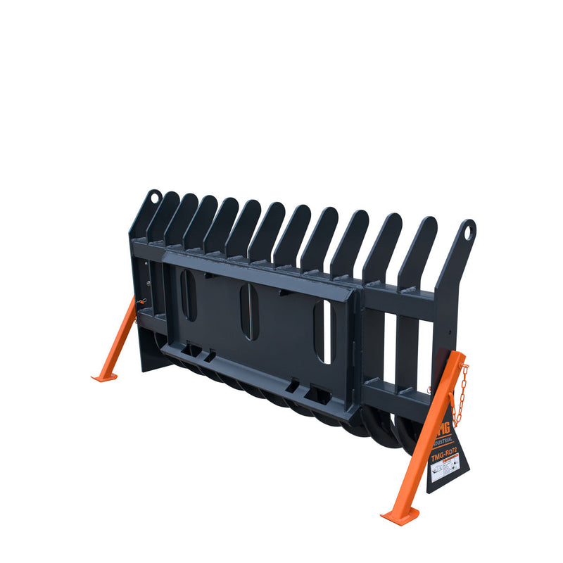 TMG Industrial 72” Skid Steer Root Debris Rake Attachment, Universal Mount, 6” Tine Spacing, 30-50 HP Skid Steers, TMG-SDR72