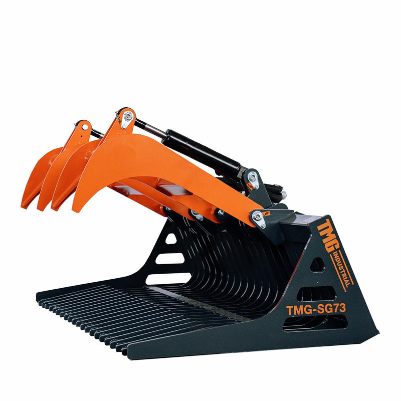 TMG Industrial 72” Skid Steer Skeleton Grapple Attachment, Universal Mount, 34” Arm Opening, 3” Tine Spacing, 2600 lb Weight Capacity, TMG-SG73