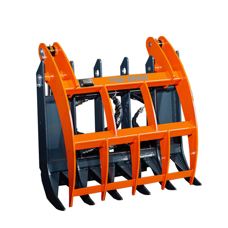 TMG Industrial Mini Skid Steer Root Rake Grapple, 35” Working Width, 2200-lb Capacity, Toro Style Mount Plate, TMG-SRG35