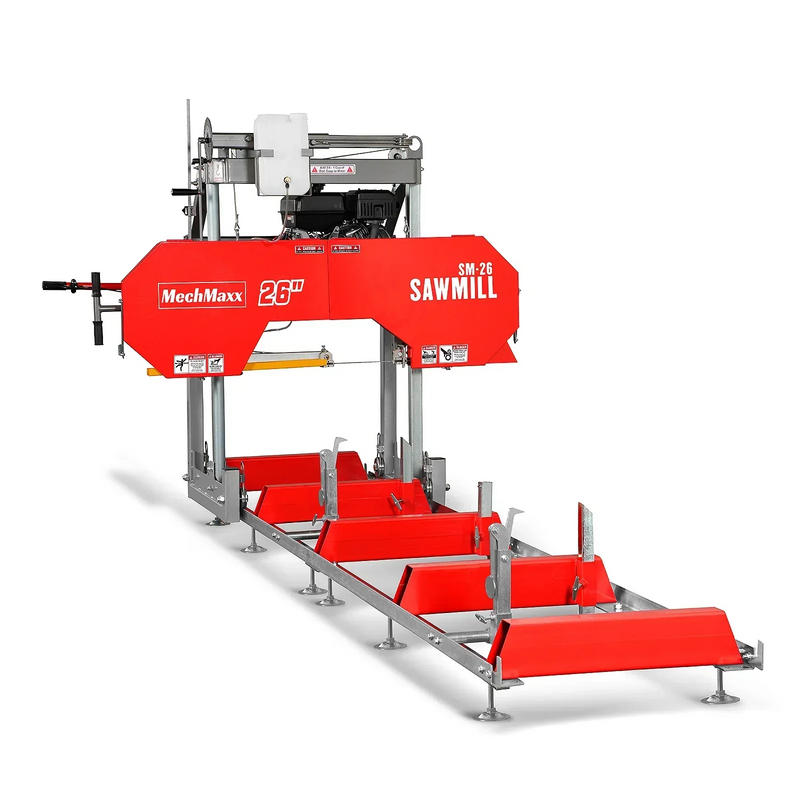 26" Portable Sawmill, 420cc 15HP Gasoline Engine, 21" Board Width, 11' Log Length, 14' Track Bed