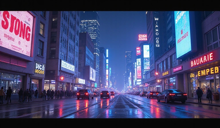 In-game screenshot of Night City at night, showcasing neon-lit skyscrapers and flying cars.