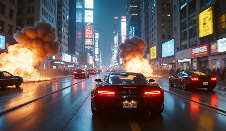 Screenshot of a high-speed vehicle chase in Cyberpunk 2077.