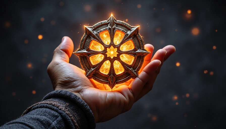 Hand holding a glowing guild crest