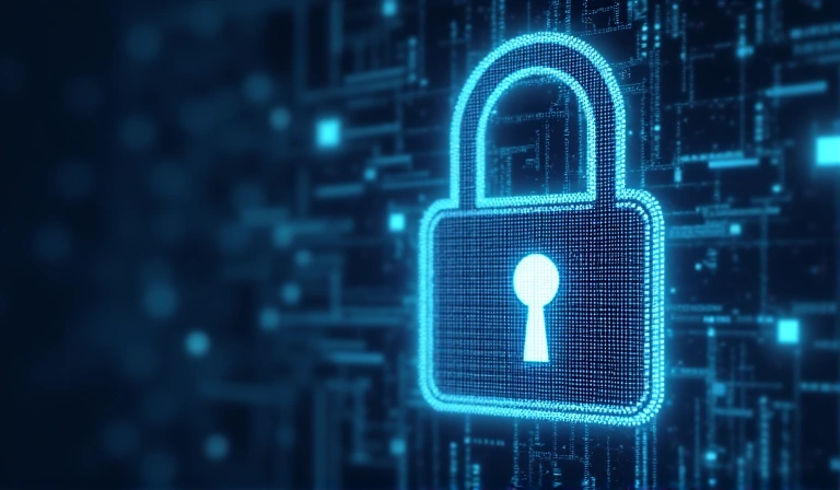 Data privacy concept with lock and digital information